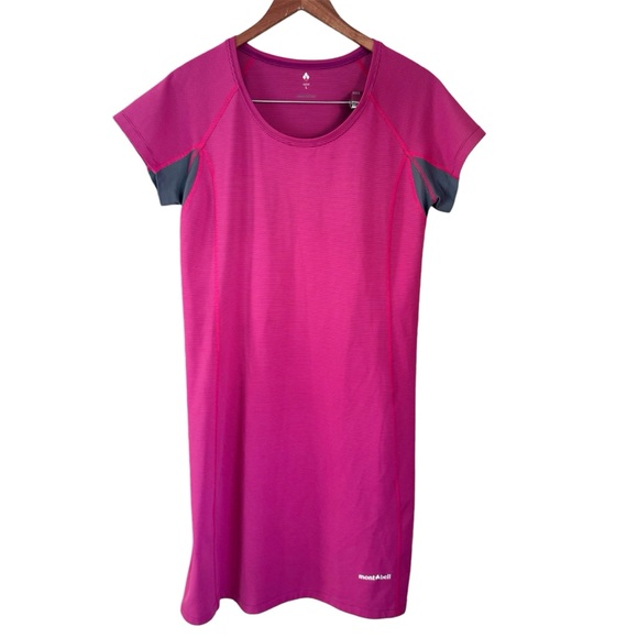 Montbell Short Sleeve Scoop Neck Striped Loose Fit Athletic Dress Pink Large - Picture 1 of 6